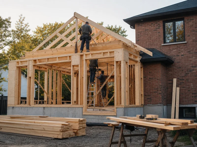 Charpente de bois pour agrandissement de maison à Châteauguay